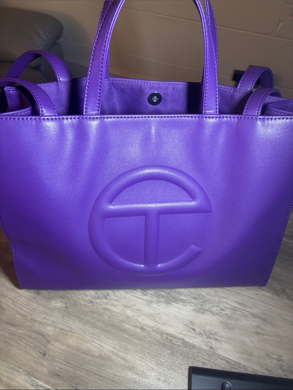 TELFAR (Medium) Purple Women's Tote Bag with Embossed Logo, 14x 11x 4x